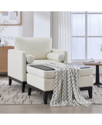 35.4" Farmhouse Upholstered Accent Chair with Ottoman & Coffee Table