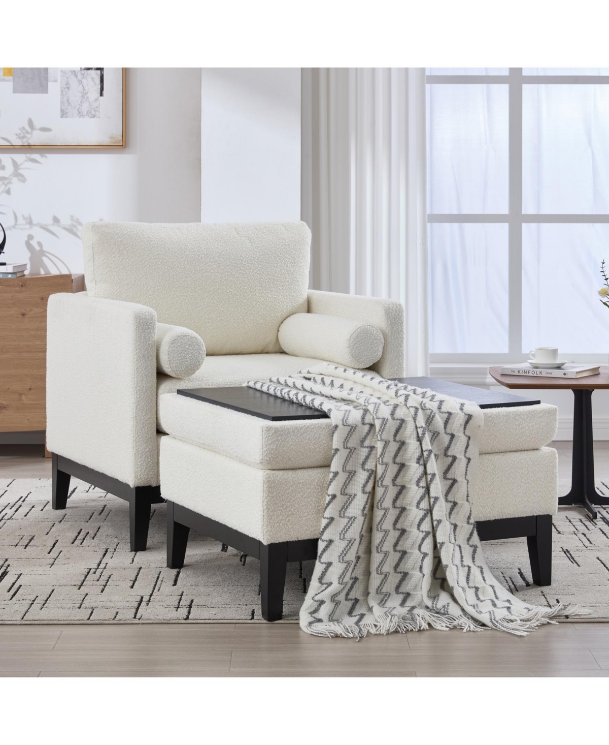 Streamdale Furniture 35.4" Farmhouse Upholstered Accent Chair with Ottoman & Coffee Table