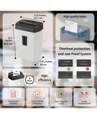 Crosscut Shredder, 12-sheet, P-4 Security, 5.5Gal Bin, Heavy-Duty, Shreds Paper, Credit Cards, Mail & Staples