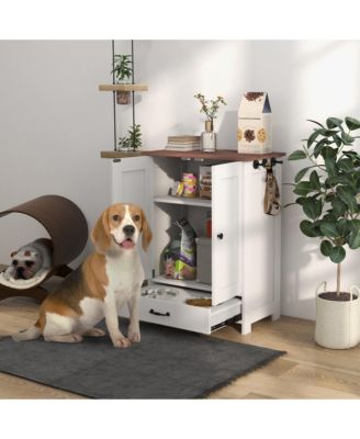 Dog Feeding Station w/ Raised Dog Bowls, Adjustable Panel