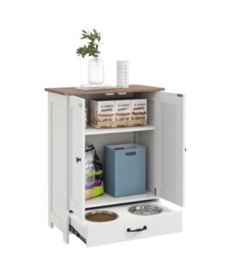 Dog Feeding Station w/ Raised Dog Bowls, Adjustable Panel