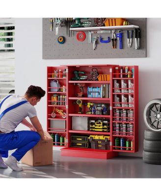 Kitchen Pantry Storage Cabinet w/ 5-tier Shelving, 12 Spice Racks