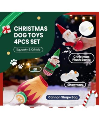 4 in 1 Christmas Canon Squeaky Dog Toys, Big Cannon Load with Squeaky Santa/Snowman/Elf, Hide and Seek Dog Toys, Chirstmas Gift for Dogs
