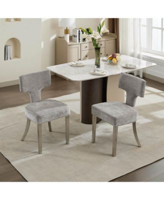 Set of 2 Mid Century Modern Chenille Dining Chairs