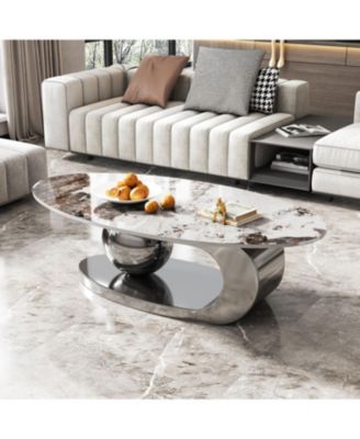 Faux Marble Oval Coffee Table