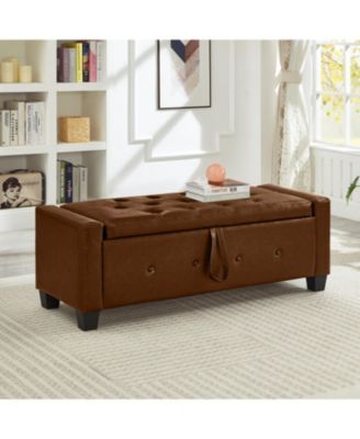 48" Storage Ottoman Bench - Tufted Faux Leather Brown