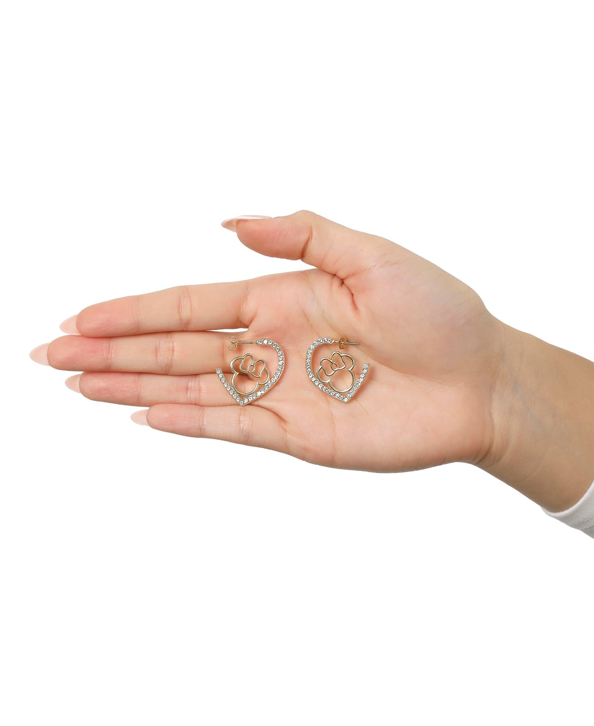 Disney Minnie Mouse Heart Earrings, Gold-Tone Outline with Crystal Pave