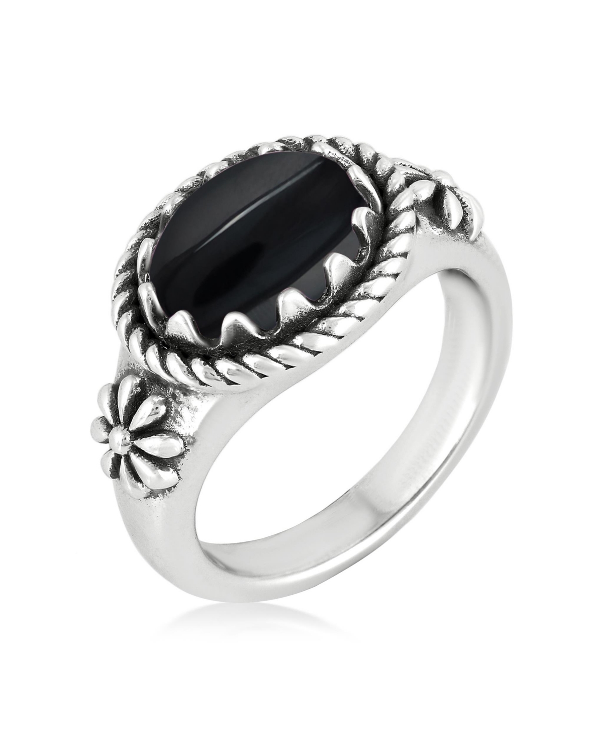 American West Jewelry Sterling Silver Black Onyx East West Ring