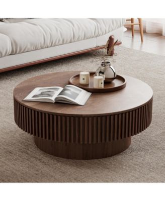 31.5" Round Walnut Coffee Table with Storage