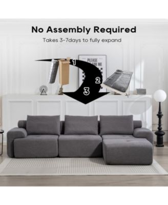 L-Shaped Corduroy Sectional Sofa Bed - Memory Foam, Steel Frame