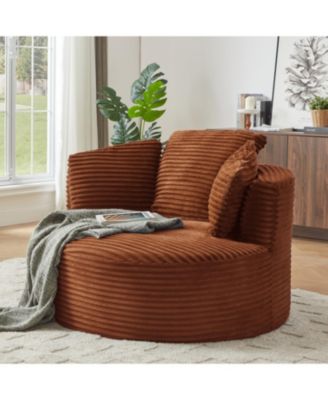 Streamdale Corduroy Round Chair - Cushioned Backrest - Modern Comfort