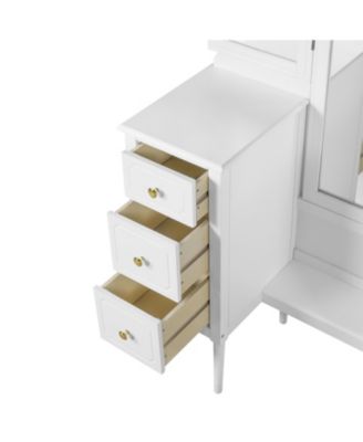 Antique White Vanity Set with Triple Mirror & Stool