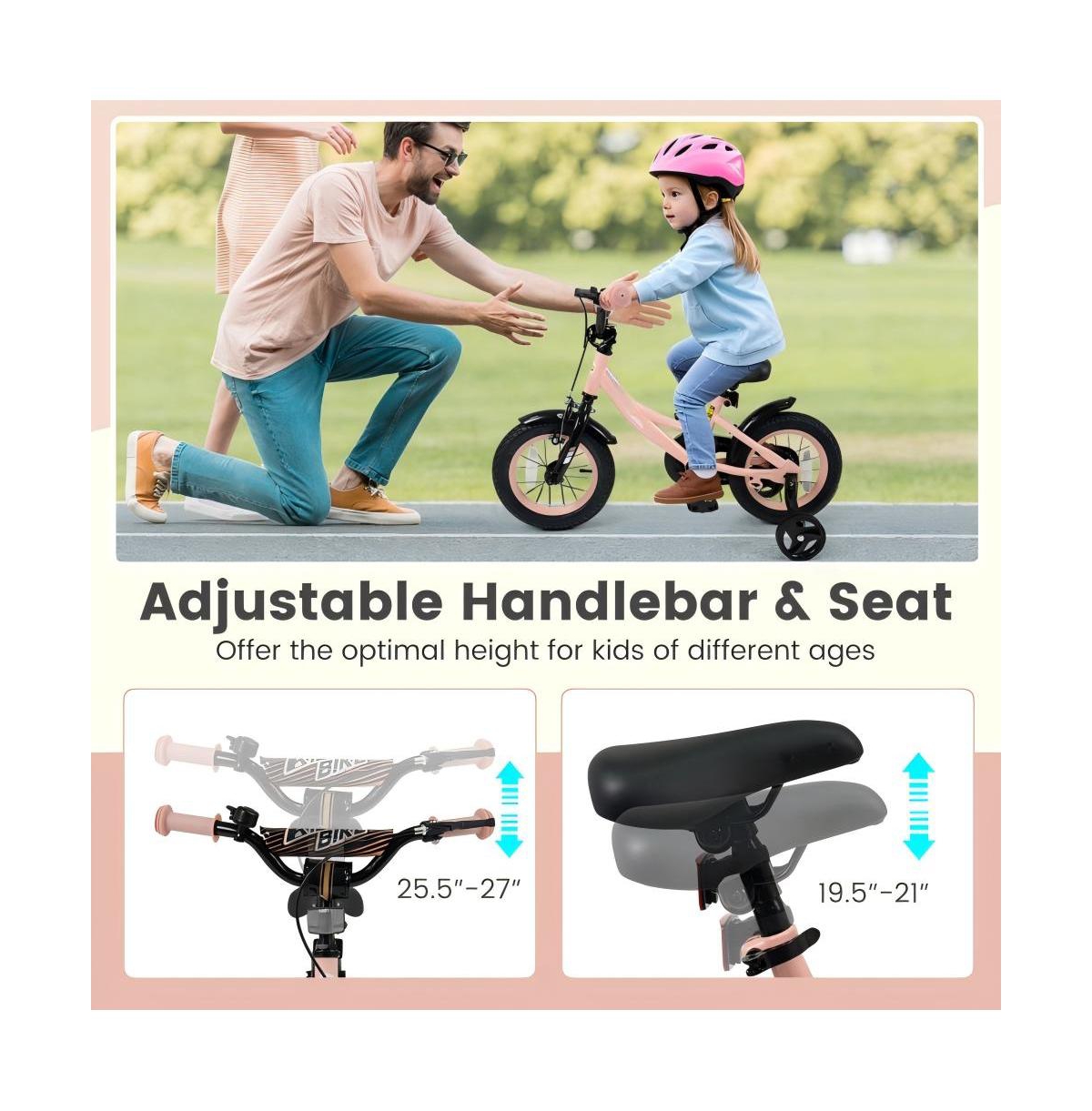 Hongge Kids Training Bike with Adjustable Seat Dual Brake System and Rubber Tires