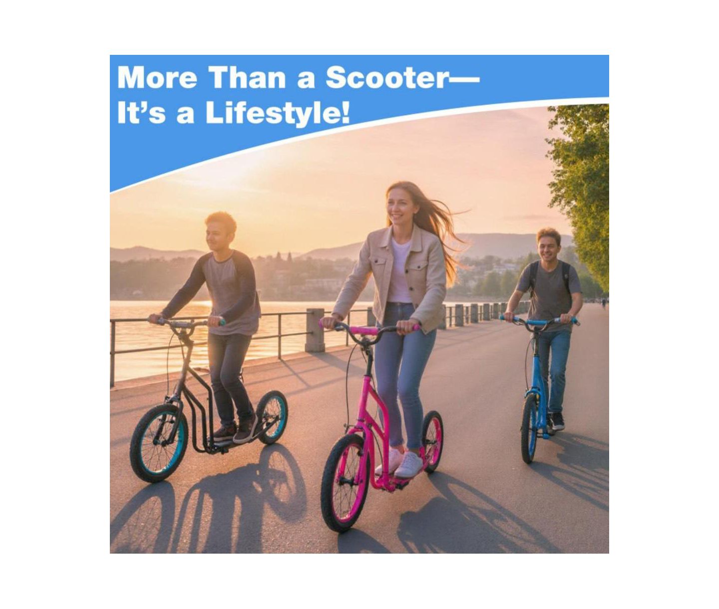 Детская игрушка HONGGE Youth Kick Scooter with Adjustable Handlebar and Inflatable Tires, 110 lbs Capacity, Ages 8+, цвет: Синий — фото 8