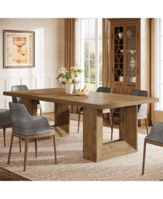 Farmhouse Dining Table for 6-8, 63-Inch Rectangle Kitchen Table with Strong Geometric Frame