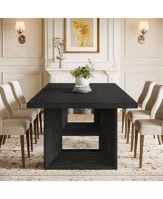 Farmhouse Dining Table for 6-8, 63-Inch Rectangle Kitchen Table with Strong Geometric Frame