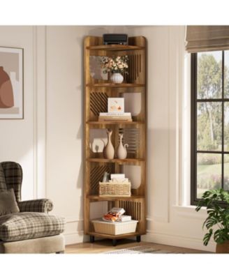 6-Tier Corner Shelf Stand, 71-Inch Rustic Tall Corner Bookshelf, Narrow Corner Bookcase, Corner Plant Stand Display Shelf Organizer