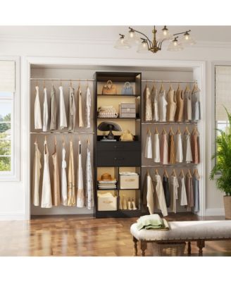 4-8 FT Walk-in Adjustable Closet Organizer System with 2 Drawers and 5 Rods, Fits 60-96'' Closets