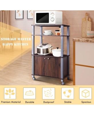 Multifunctional Rolling Kitchen Baker s Rack with 2-Tier Shelf and Cabinet