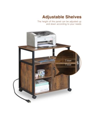  File Cabinet with Charging, Printer Stand, Metal Frame, Rustic Brown