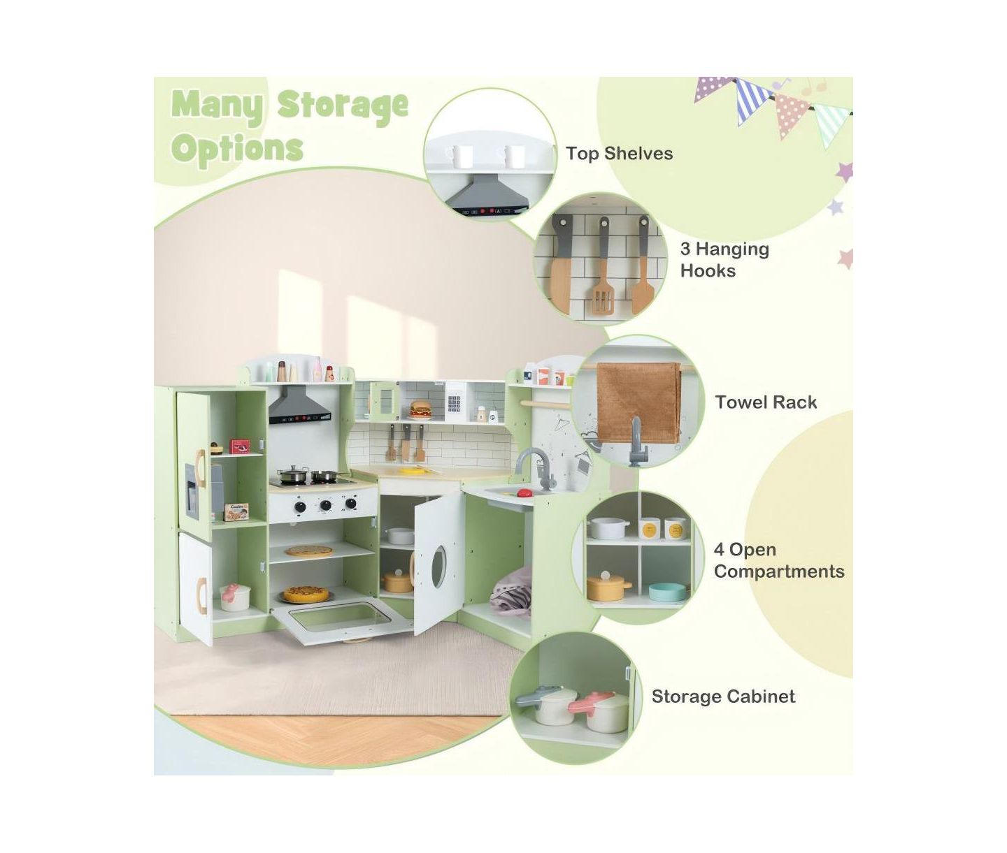 Детская игрушка HONGGE Corner Play Kitchen with Washer and Ice Maker, Ages 3+, цвет: Зелёный — фото 8
