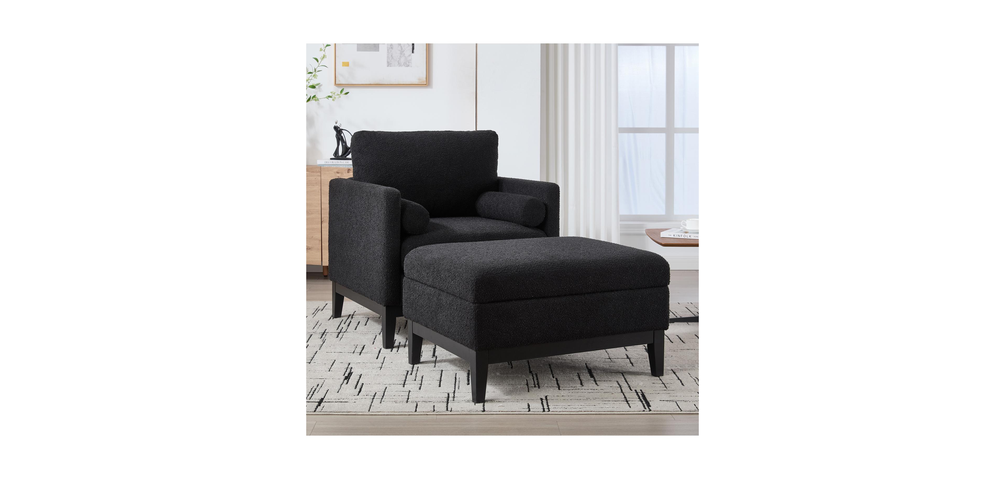 Streamdale Furniture Farmhouse Upholstered Accent Chair with Ottoman and Coffee Table