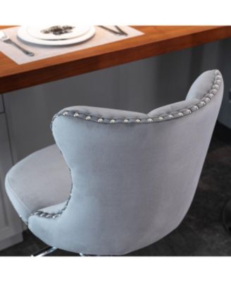 Streamdale Swivel Velvet Barstools, Adjustable Height, Chrome Base, Set of 2, Gray