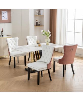 Modern Tufted Dining Chair Set, White PU/Pink Velvet