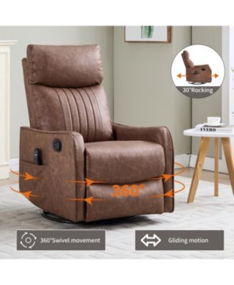 Brown Heat Massage Rocker Swivel Recliner