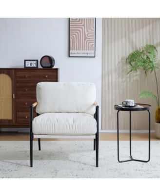 Streamdale Modern Plush   Chair Metal Frame, Wooden Armrests