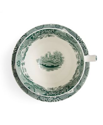 Heritage Green Italian Breakfast Cups and Saucers, Set of 4