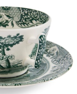 Heritage Green Italian Teacup and Saucers, Set of 4