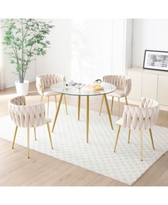 Velvet Dining Chairs Set of 2 Golden Metal Legs