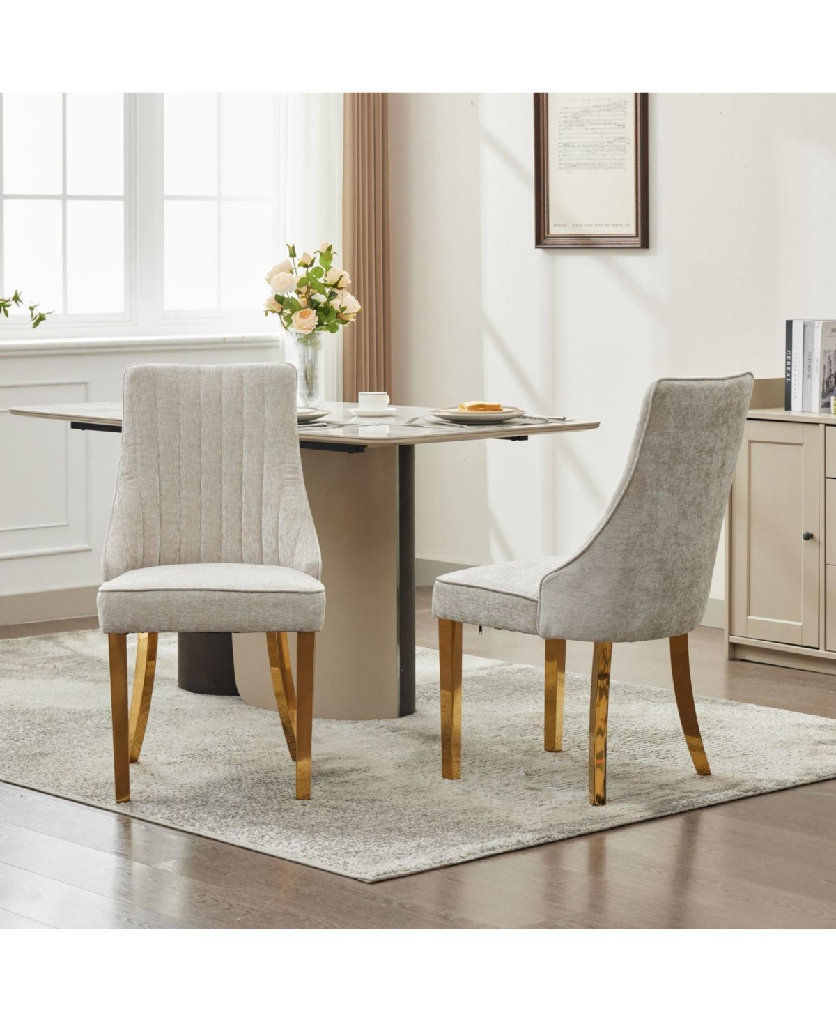 Streamdale Furniture Chenille Dining Chairs Set of 2 (Beige)