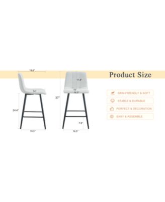 Modern White PU Bar Chairs - Set of 2 Black Legs