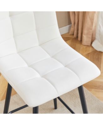 Modern White PU Bar Chairs - Set of 2 Black Legs