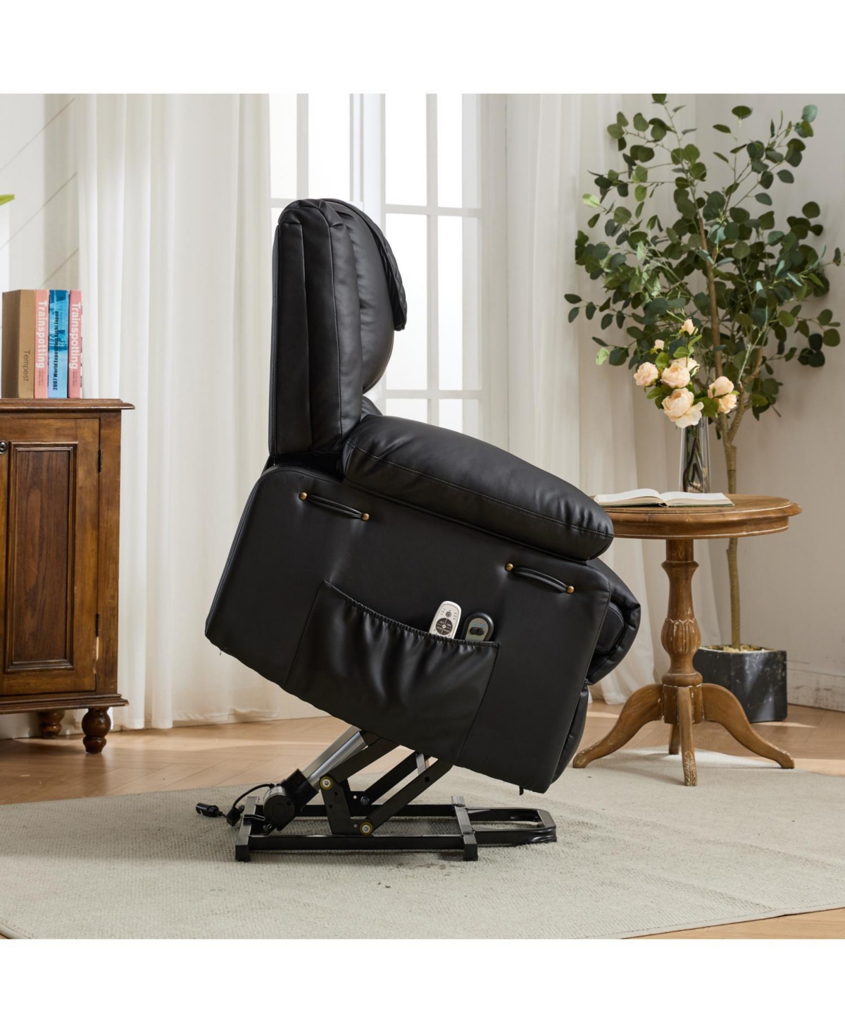 Streamdale Furniture Black Pu Remote-Controlled Heating and Massage Assistive Recliner for SeniorsI