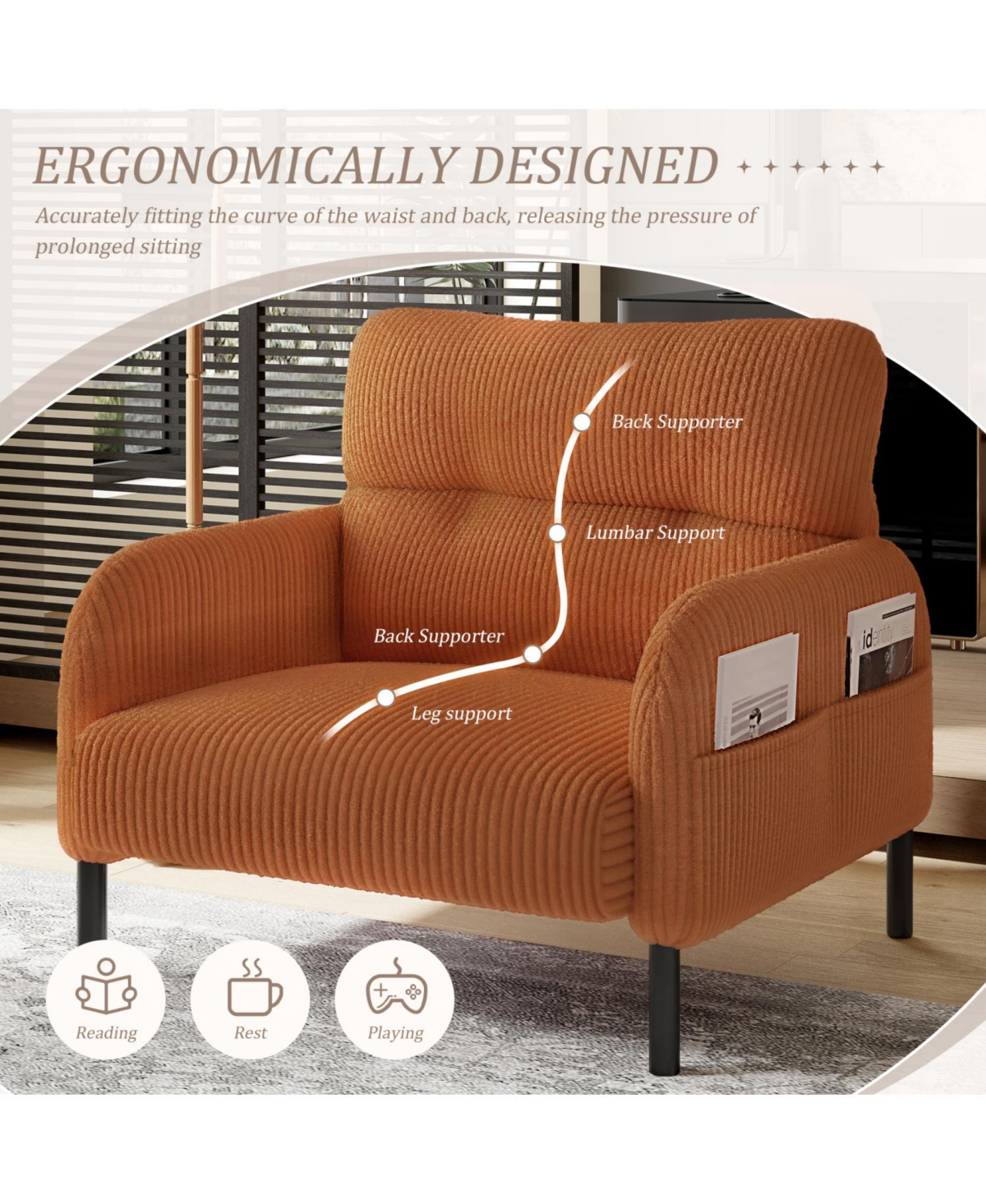 Streamdale Furniture Corduroy Wide Seat Chair