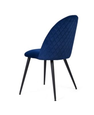  Navy Blue Velvet Dining Chairs, Black Legs, Set of 4