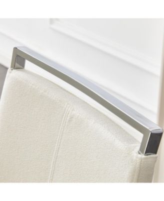  Luxury Dining Chairs, White Fabric & Silver Legs, Set of 2