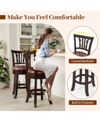 26'' Counter Height Swivel Bar Stools Set of 2 w/Back & Faux Leather Seat