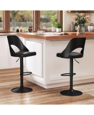 Set of 2 PU Leather Metal Base Enlarged Seat, Backrest, Footrest, Adjustable Height, 360° Swivel Bar Stools