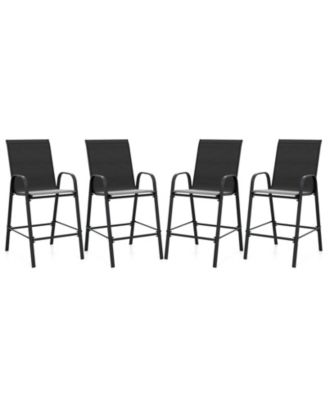 4PCS Outdoor Bar Stools 29'' Fabric Bar Height Stools w/ Armrests & Footrest