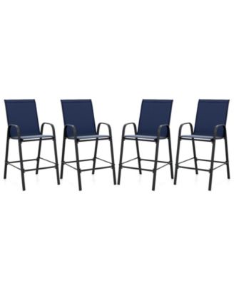 4PCS Outdoor Bar Stools 29'' Fabric Bar Height Stools w/ Armrests and Footrest