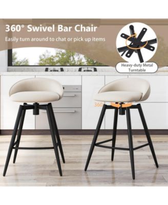 25" Linen Upholstery Metal Frame Backrest, Footrest, 360° Swivel Seat, Comfortable Padding Set of 4 Bar Stools