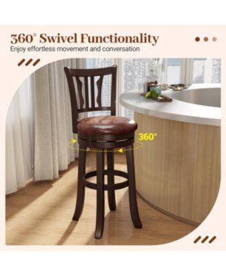 30'' Bar Height Swivel Bar Stools Set of 2 w/Back & Faux Leather Seat