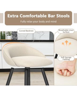 25'' Upholstered Bar Stools Set of 2 w/ Footrest Backrest and Metal Frame