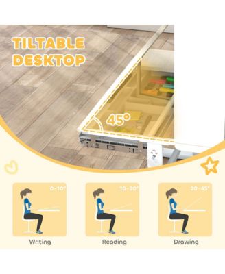 Kids Study Desk and Chair Set with Tiltable Desktop and Hutch,