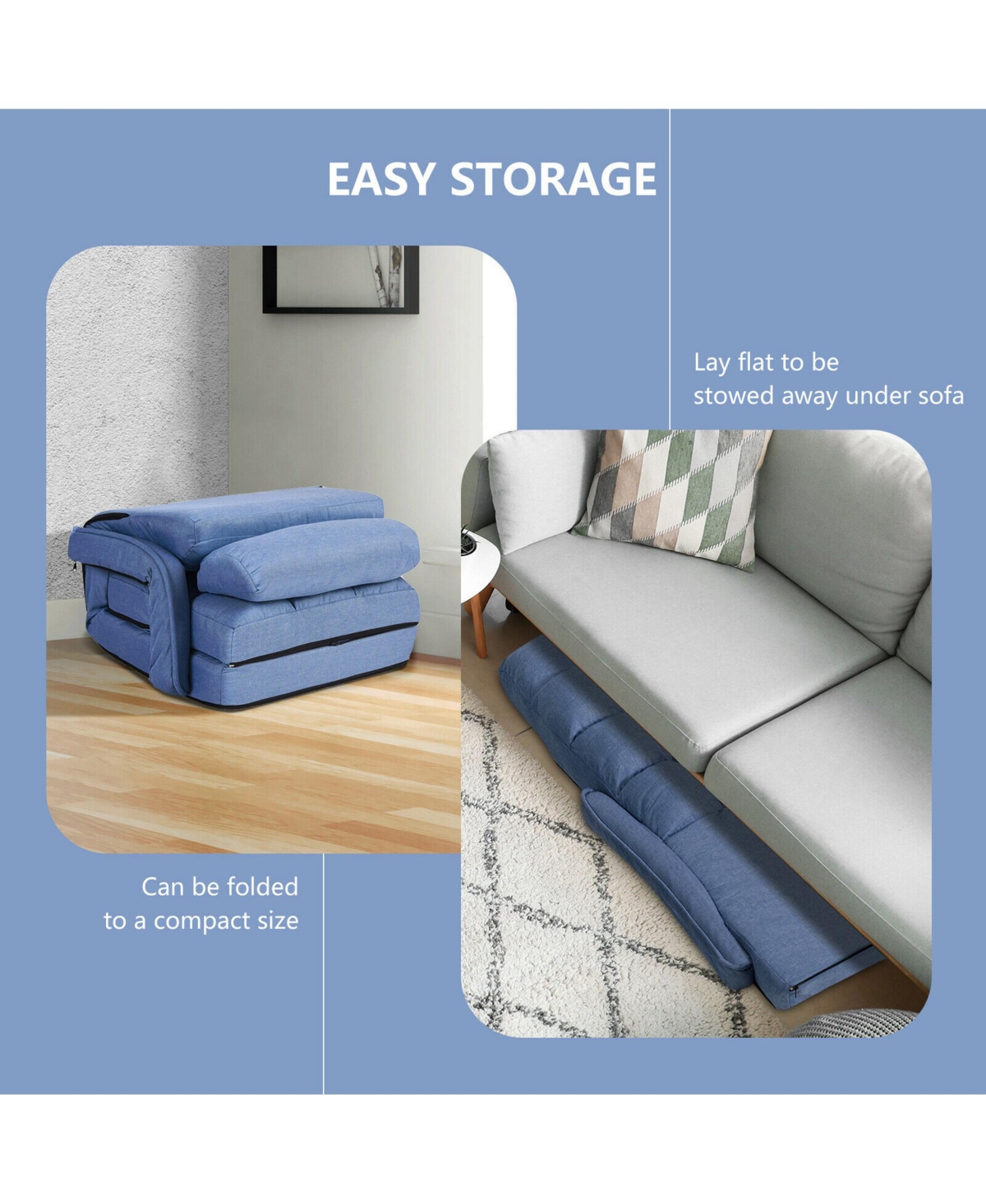 Gymax Blue Folding Lazy Sofa Floor Chair Sofa Lounger Bed with Armrests and Pillow