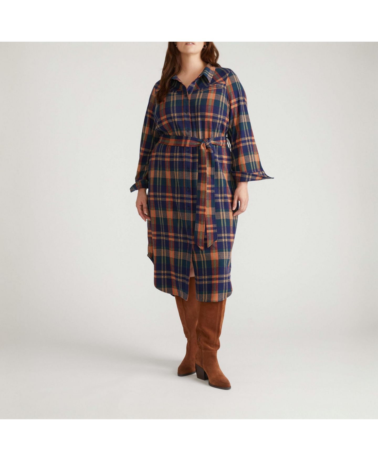 Женское платье Universal Standard Morgan Belted Stretch Flannel Shirtdress, цвет: Клетчатый, вариант 1 — фото 1